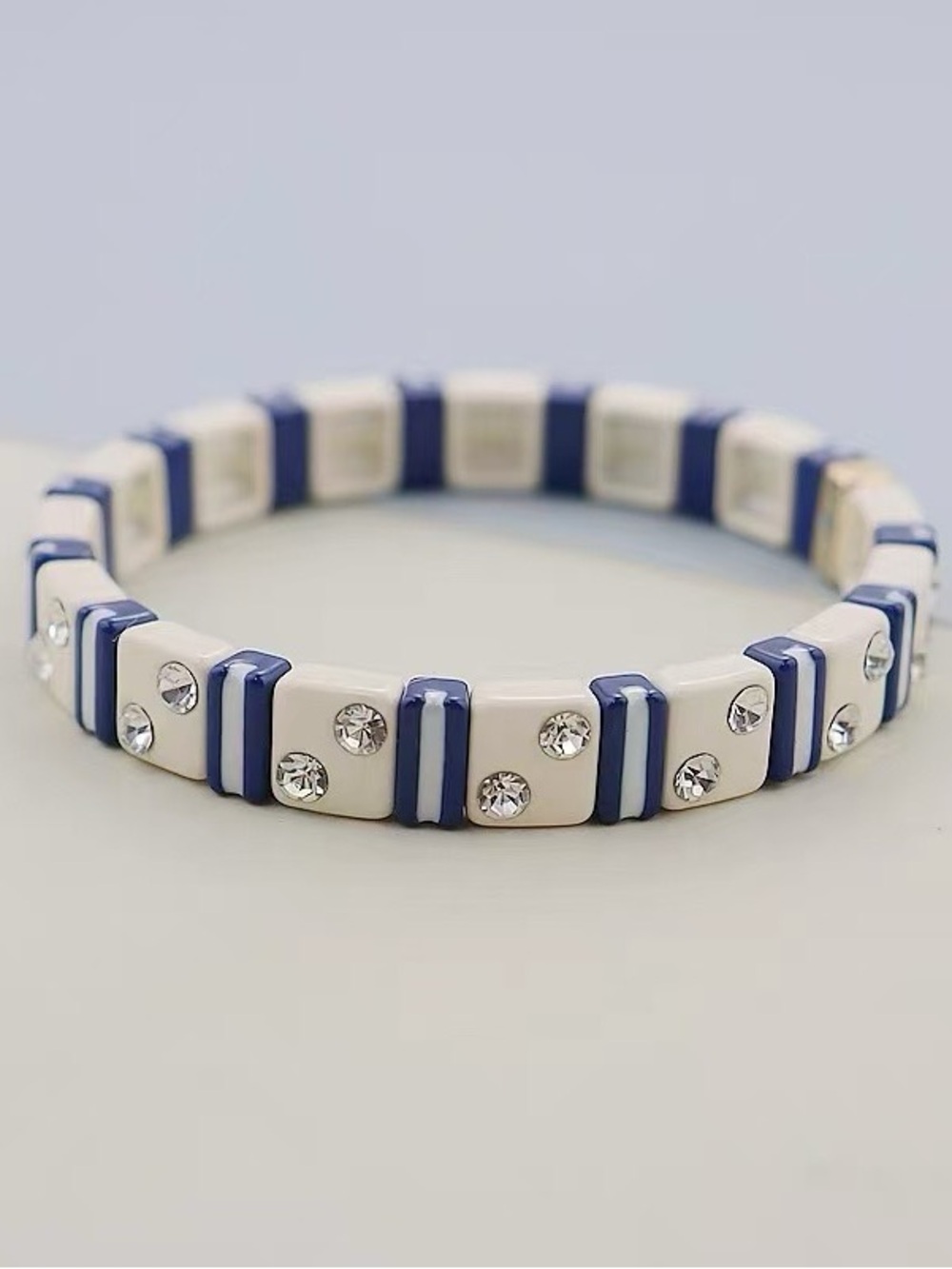 Roxanne Assoulin Navy and Cream Crystal Stretch Bracelet